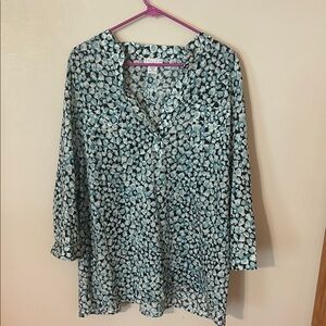 Tweeds woman Blue 3/4 Sleeve Blouse with Mandarin Collar 3X